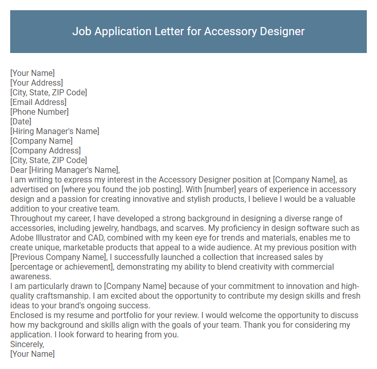 Job Application Letter for Accessory Designer