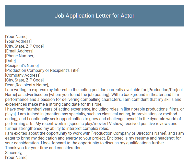 Job Application Letter for Actor
