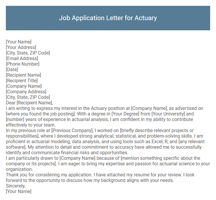 Job Application Letter for Actuary