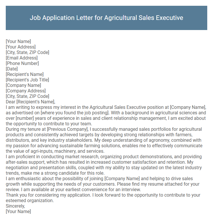 Job Application Letter for Agricultural Sales Executive