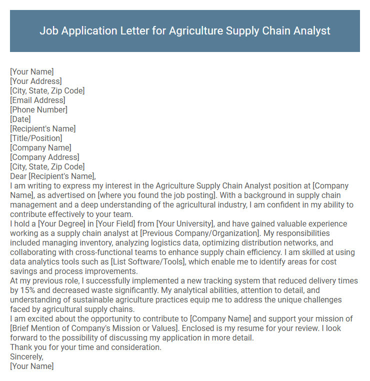Job Application Letter for Agriculture Supply Chain Analyst