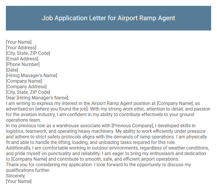 Job Application Letter for Airport Ramp Agent