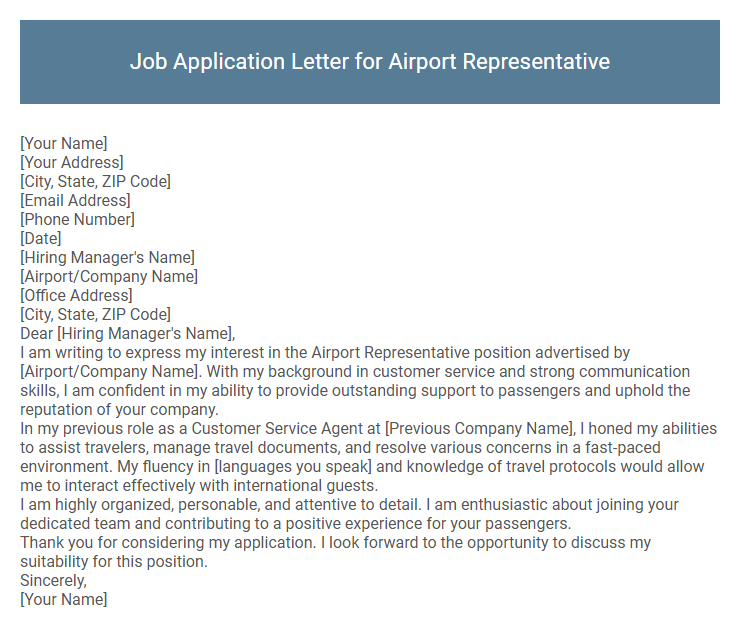 Job Application Letter for Airport Representative