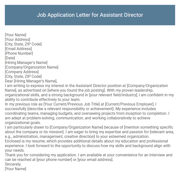 Job Application Letter for Assistant Director