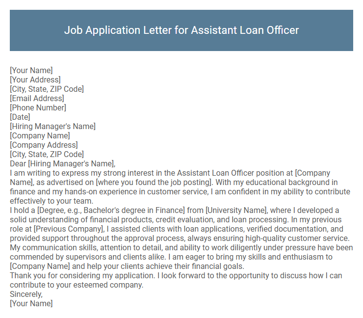 Job Application Letter for Assistant Loan Officer