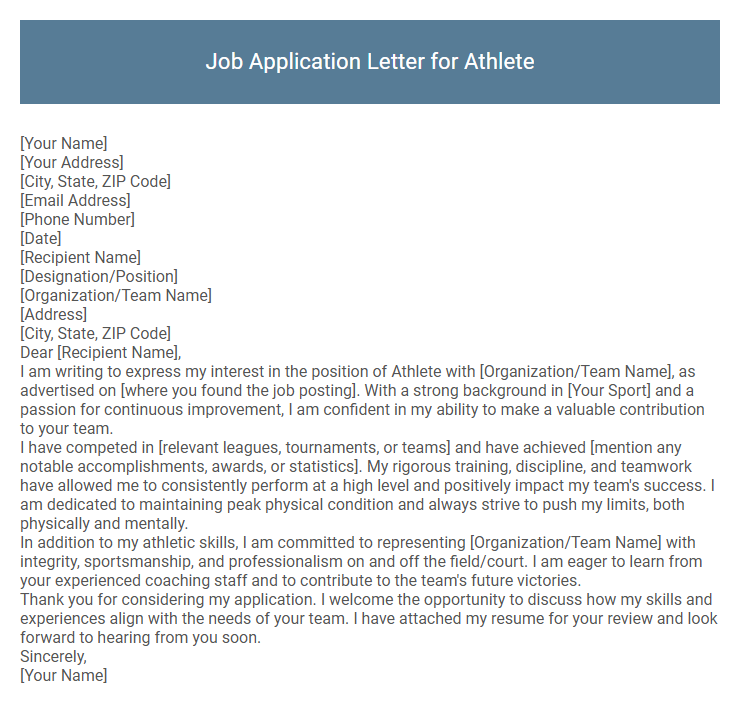 Job Application Letter for Athlete