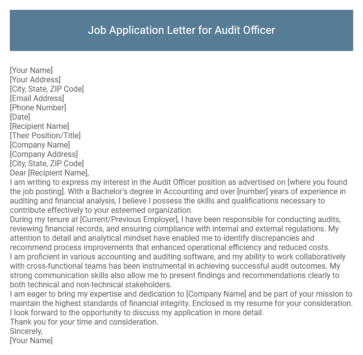 Job Application Letter for Audit Officer