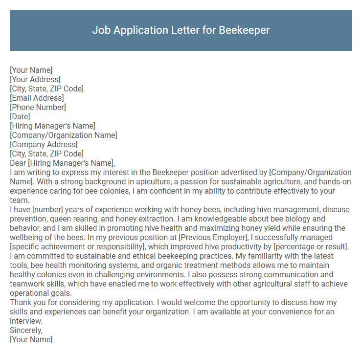 Job Application Letter for Beekeeper
