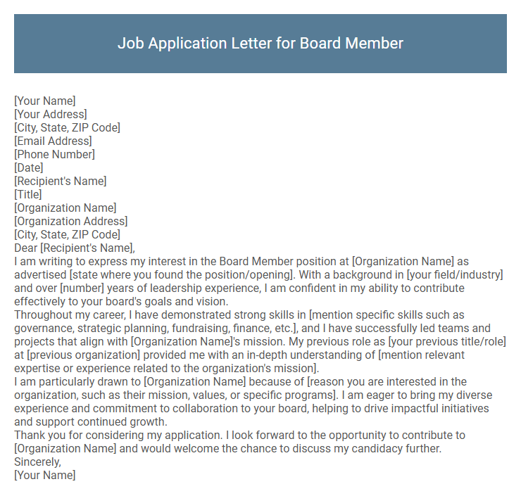 Job Application Letter for Board Member