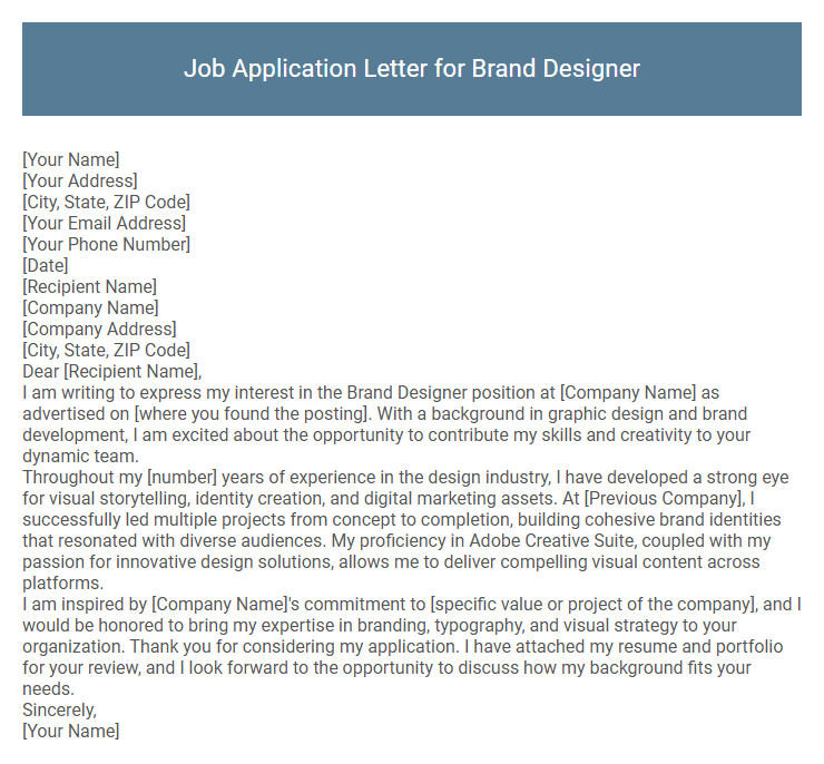 Job Application Letter for Brand Designer