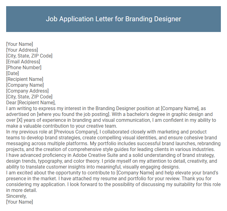 Job Application Letter for Branding Designer