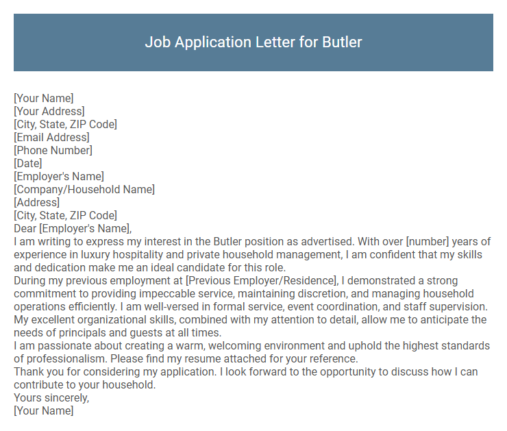 Job Application Letter for Butler