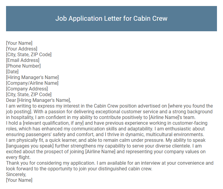 Job Application Letter for Cabin Crew