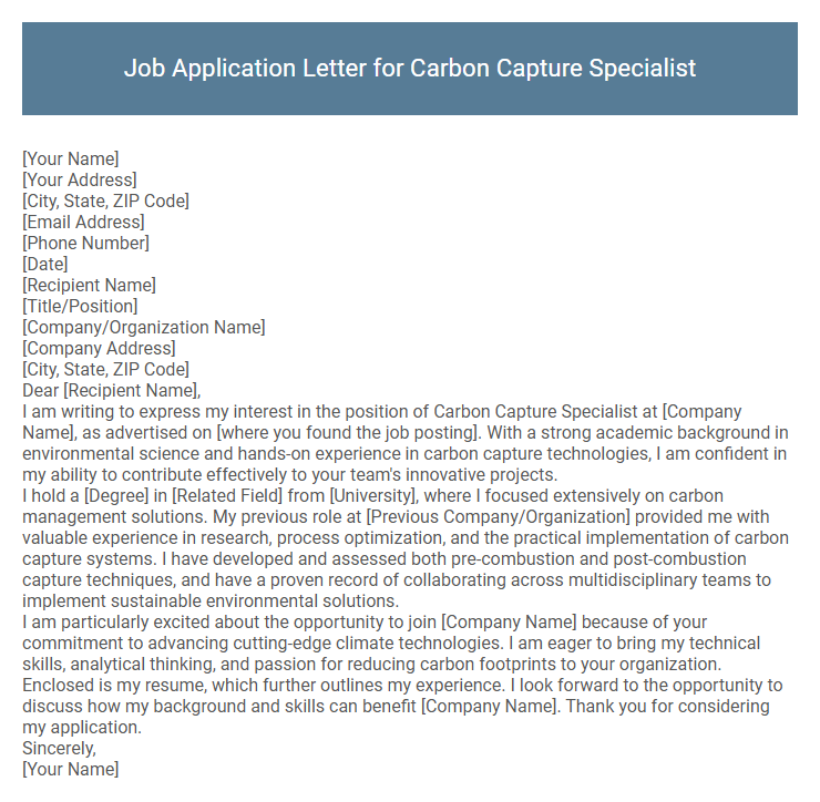 Job Application Letter for Carbon Capture Specialist