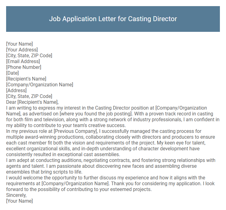Job Application Letter for Casting Director