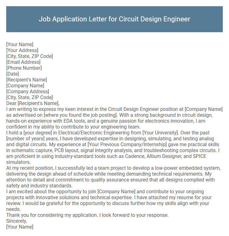 Job Application Letter for Circuit Design Engineer