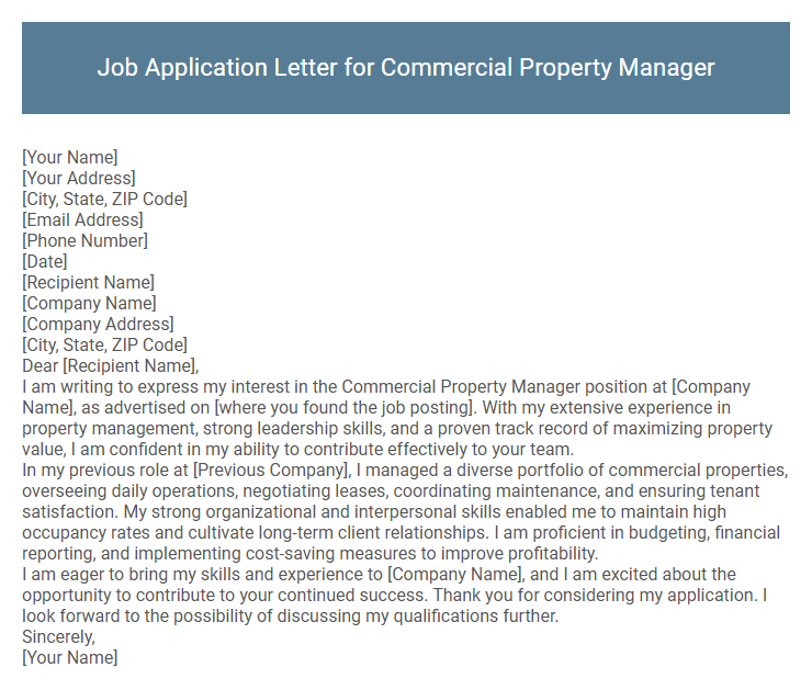 Job Application Letter for Commercial Property Manager