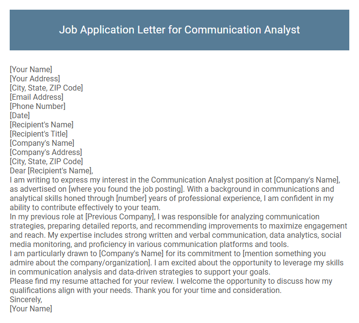 Job Application Letter for Communication Analyst
