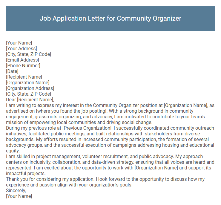 Job Application Letter for Community Organizer