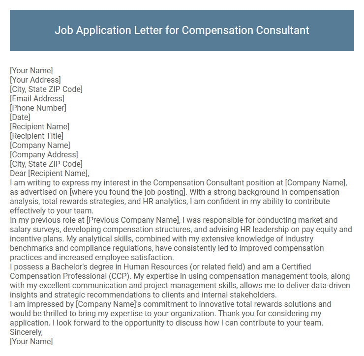 Job Application Letter for Compensation Consultant