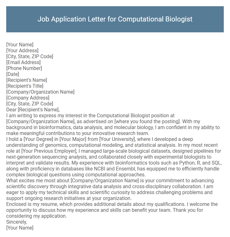 Job Application Letter for Computational Biologist