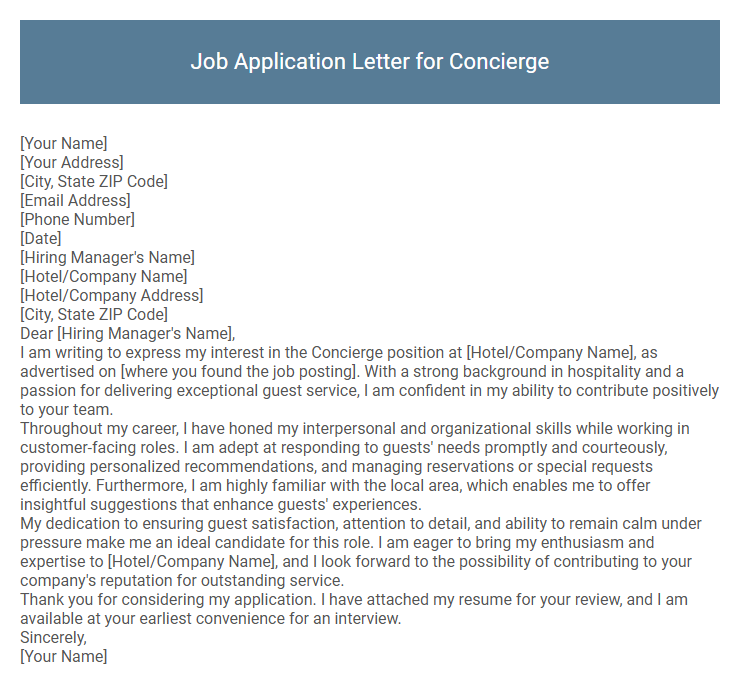 Job Application Letter for Concierge