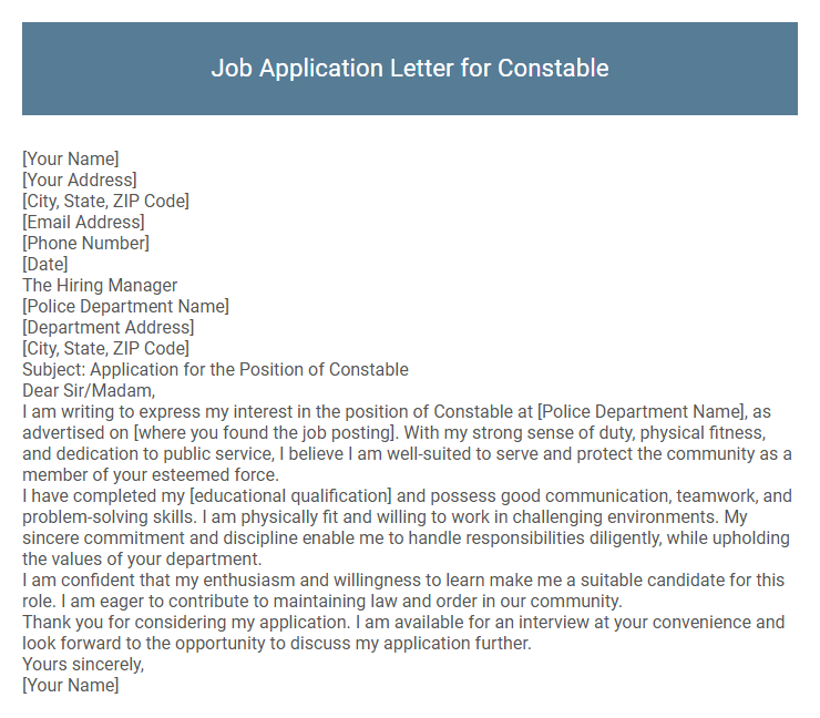 Job Application Letter for Constable