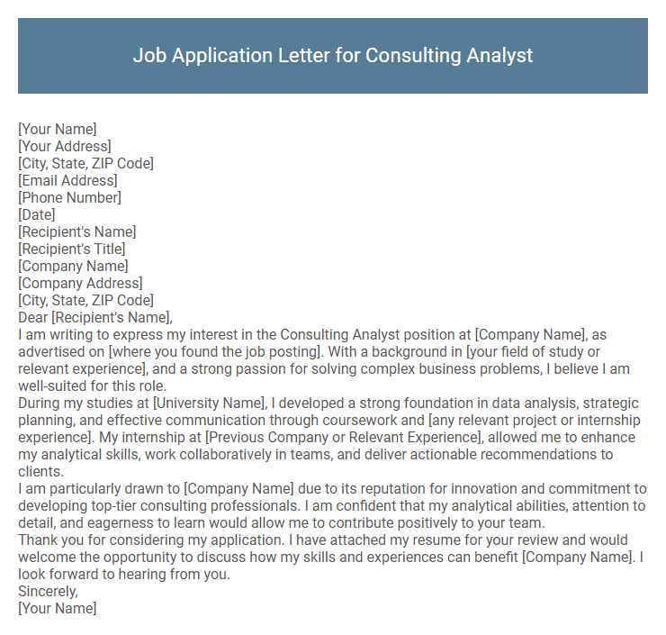 Job Application Letter for Consulting Analyst