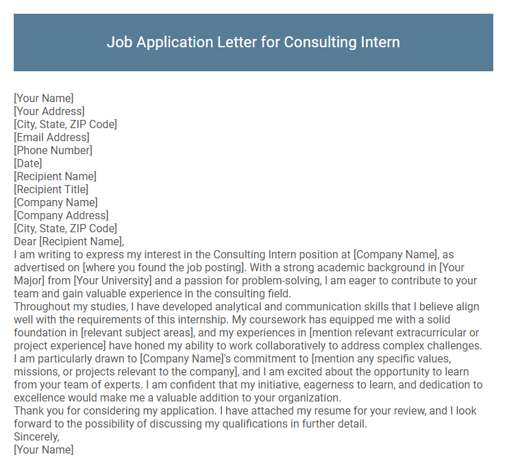 Job Application Letter for Consulting Intern