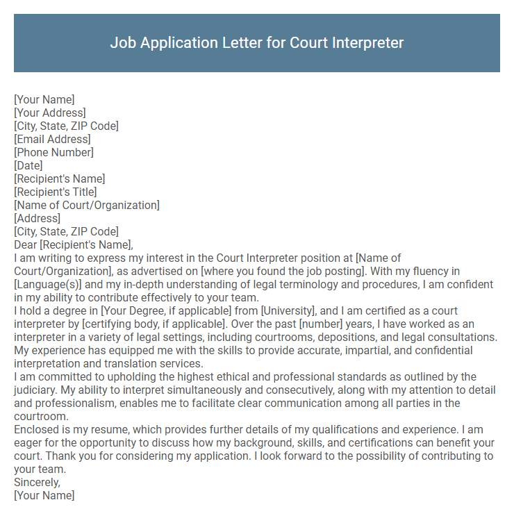 Job Application Letter for Court Interpreter