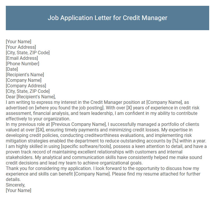 Job Application Letter for Credit Manager