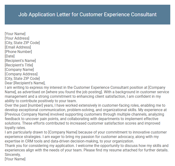 Job Application Letter for Customer Experience Consultant