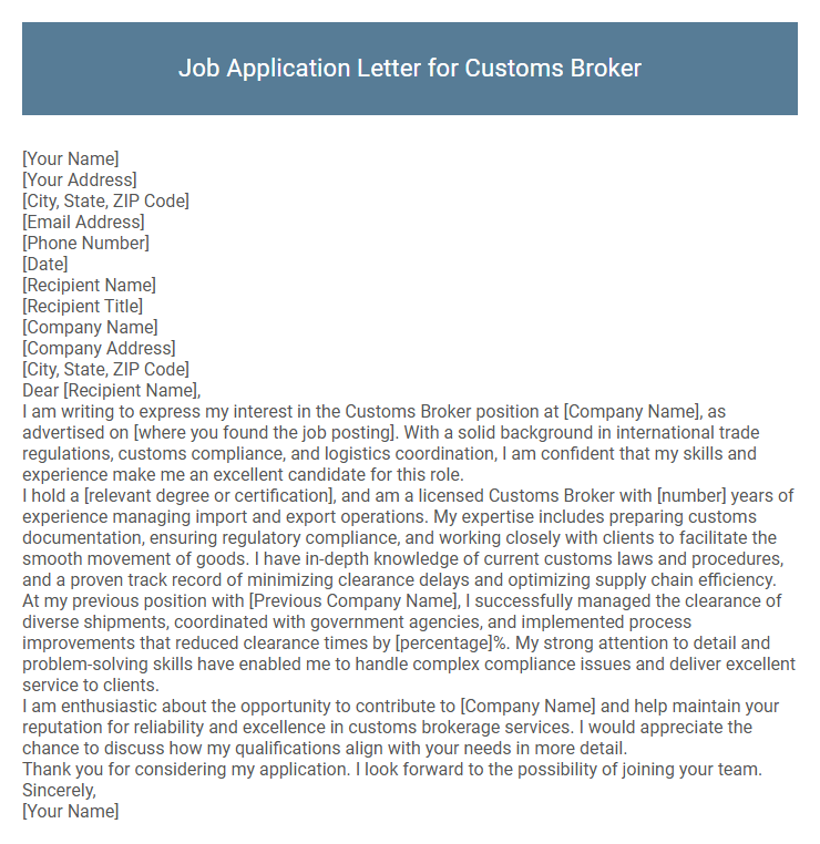Job Application Letter for Customs Broker