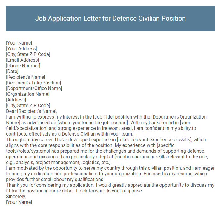 Job Application Letter for Defense Civilian Position