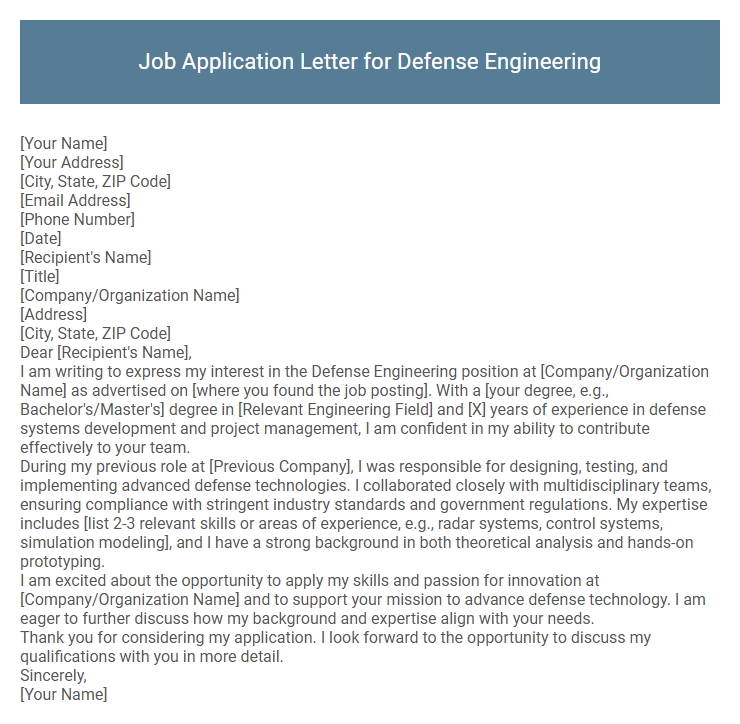 Job Application Letter for Defense Engineering
