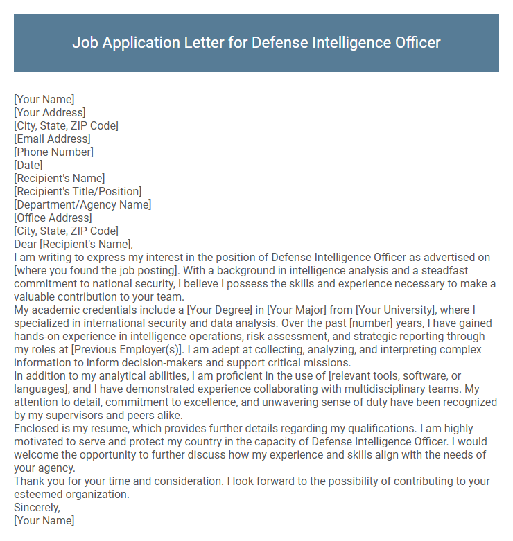 Job Application Letter for Defense Intelligence Officer