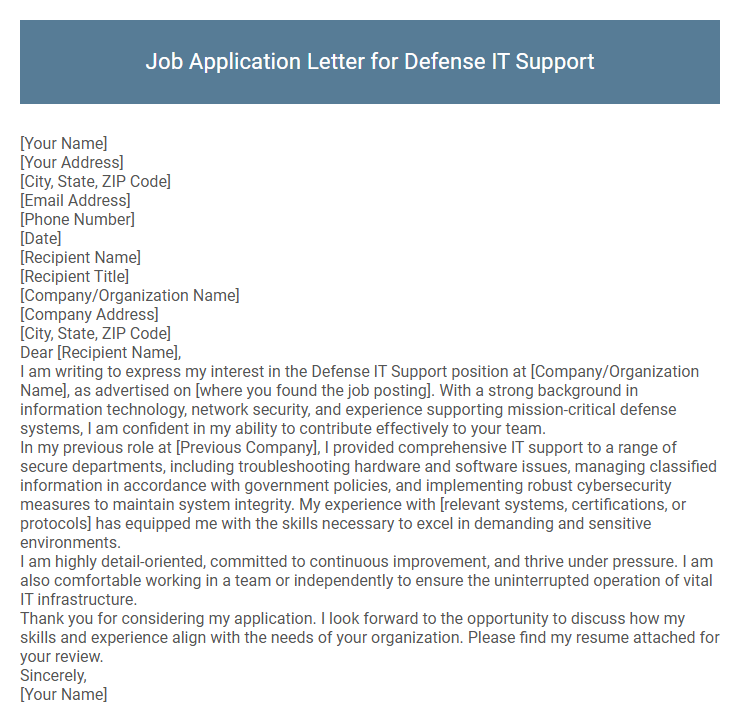 Job Application Letter for Defense IT Support