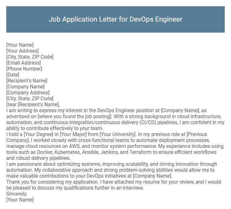 Job Application Letter for DevOps Engineer