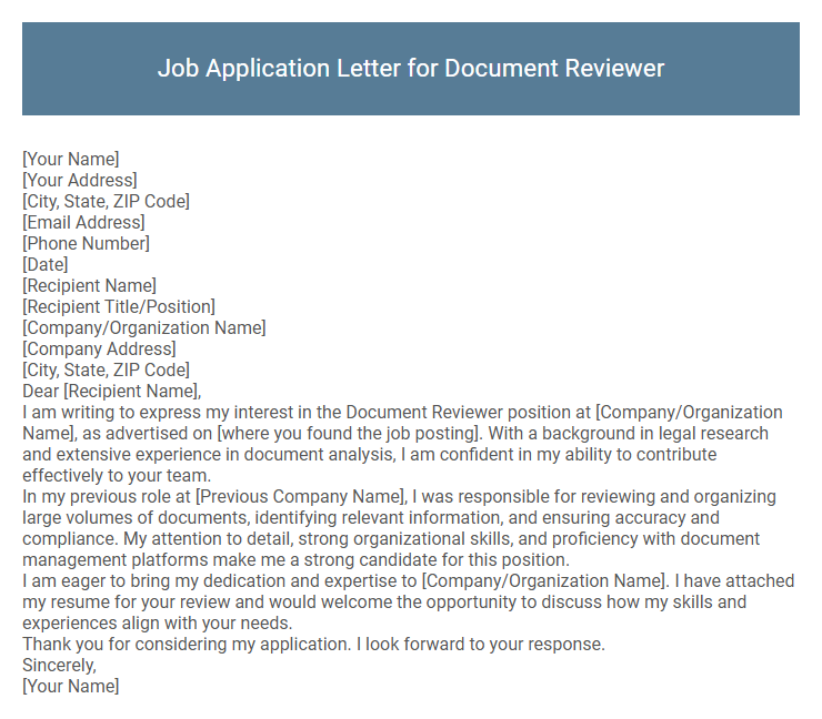 Job Application Letter for Document Reviewer