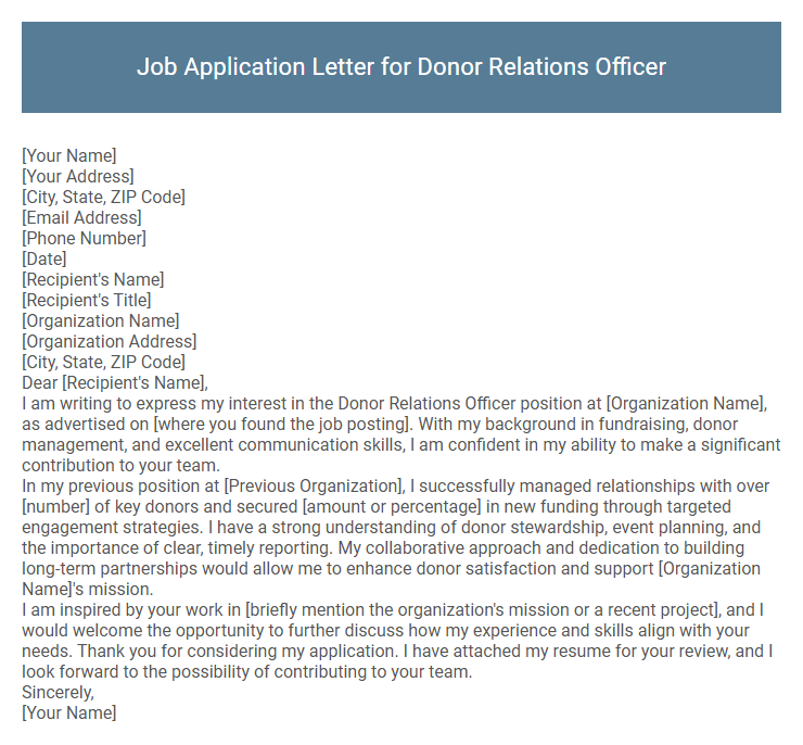 Job Application Letter for Donor Relations Officer