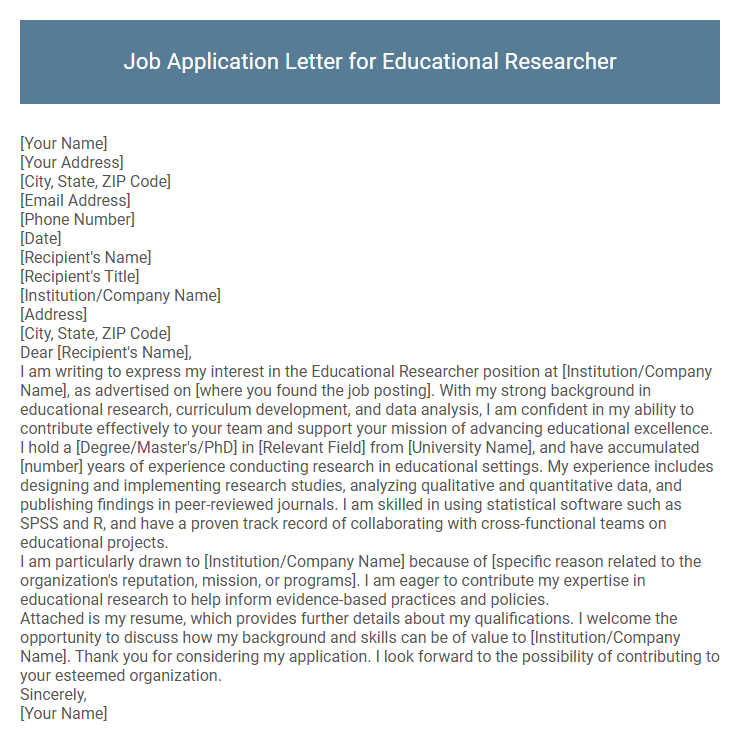 Job Application Letter for Educational Researcher