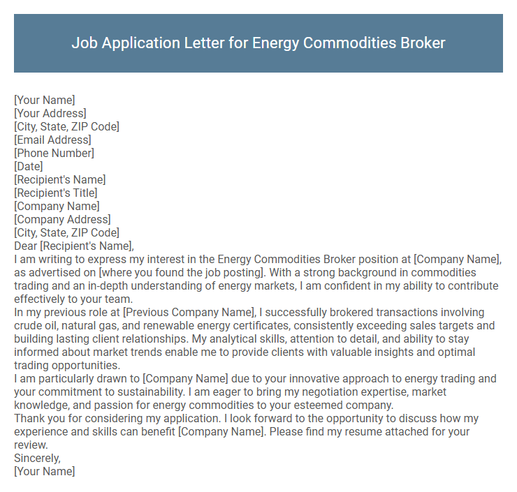 Job Application Letter for Energy Commodities Broker