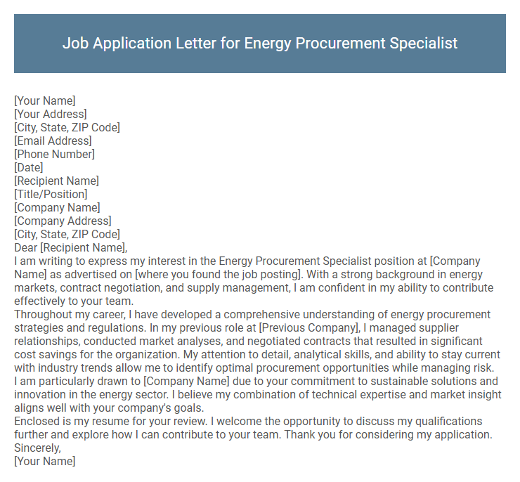 Job Application Letter for Energy Procurement Specialist