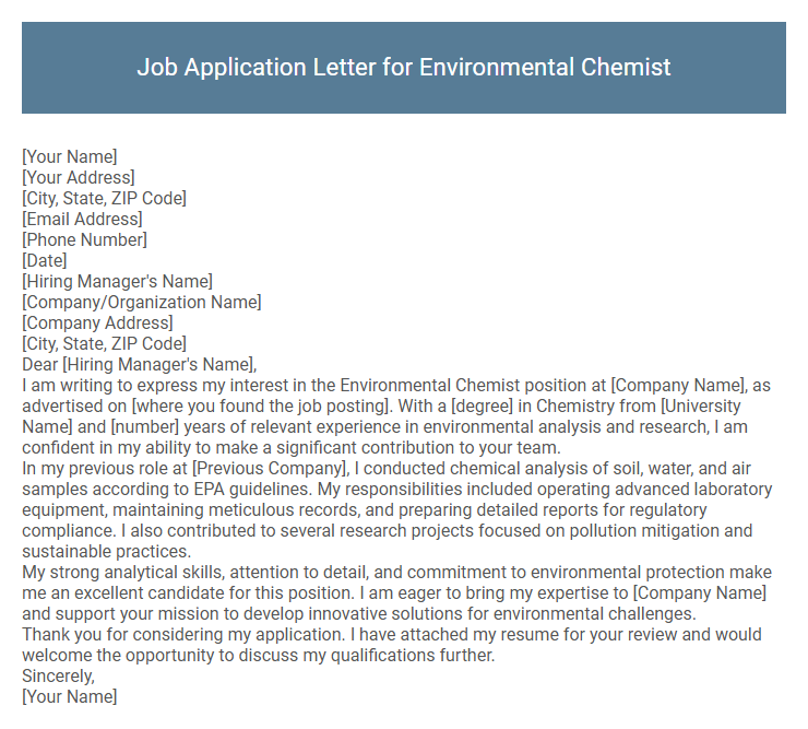 Job Application Letter for Environmental Chemist
