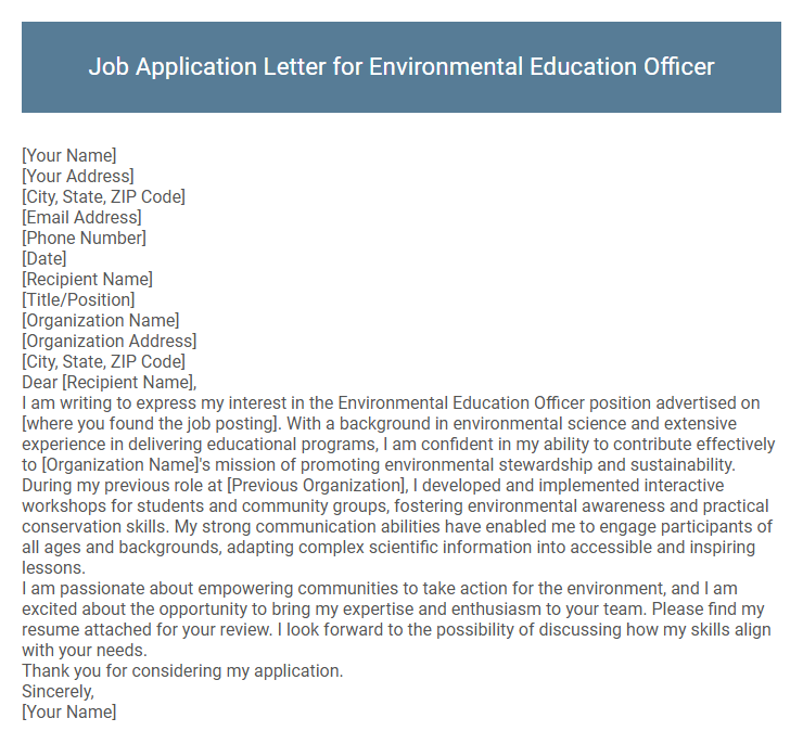 Job Application Letter for Environmental Education Officer