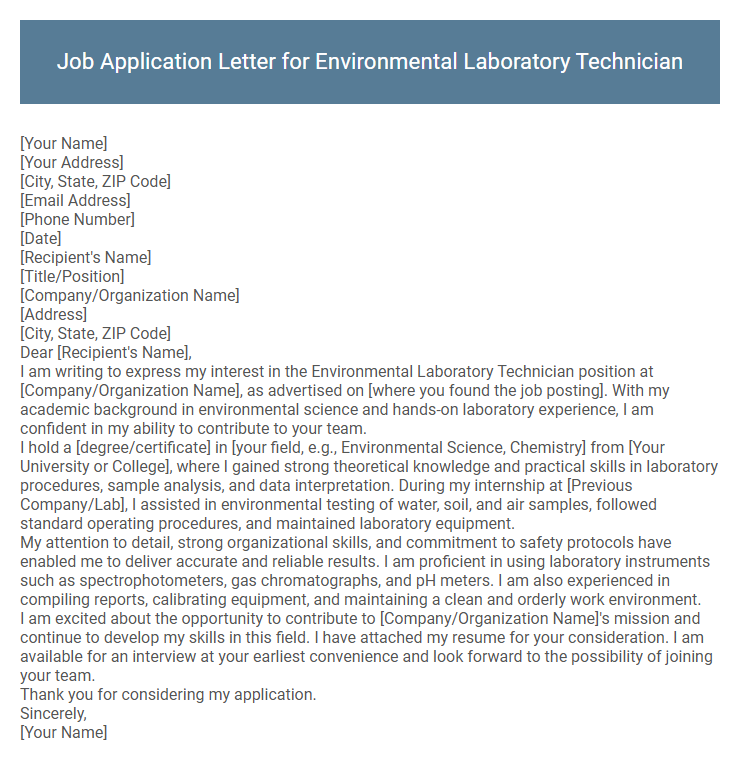 Job Application Letter for Environmental Laboratory Technician
