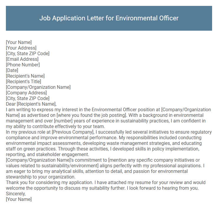 Job Application Letter for Environmental Officer