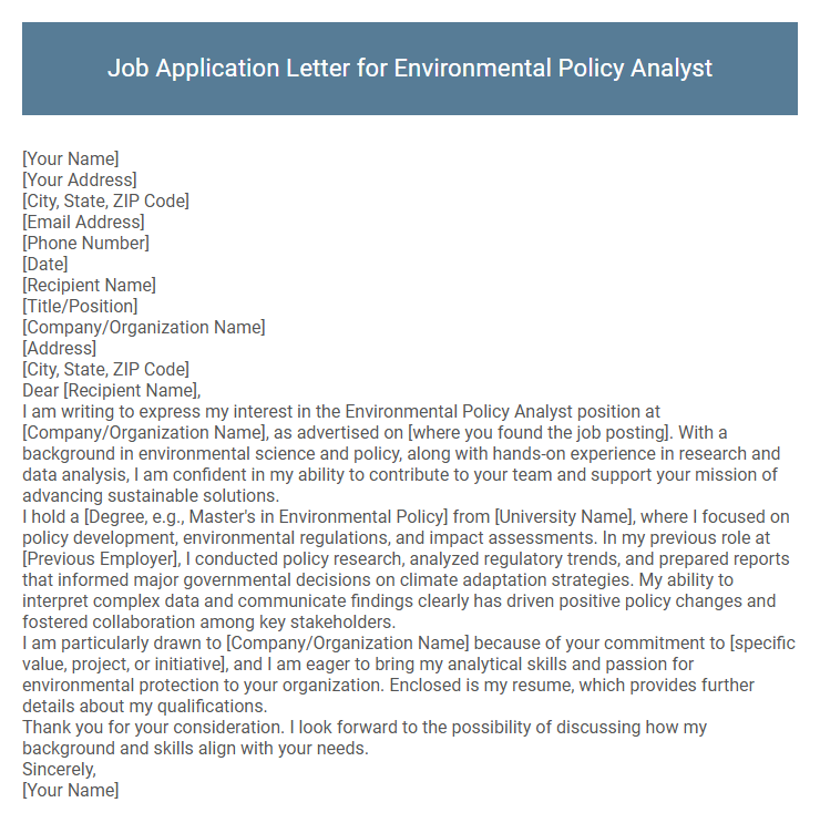 Job Application Letter for Environmental Policy Analyst
