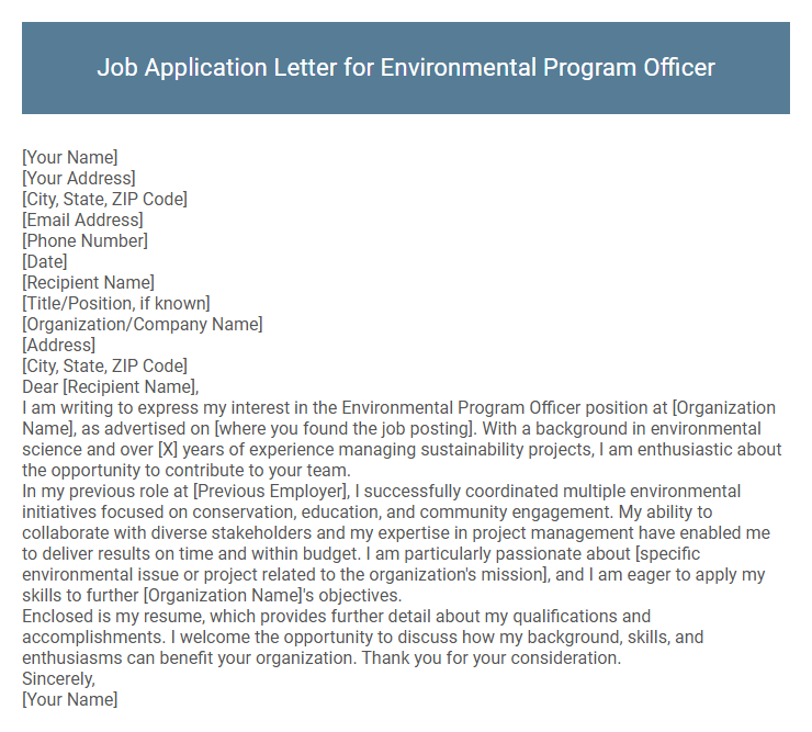Job Application Letter for Environmental Program Officer