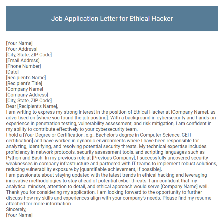 Job Application Letter for Ethical Hacker